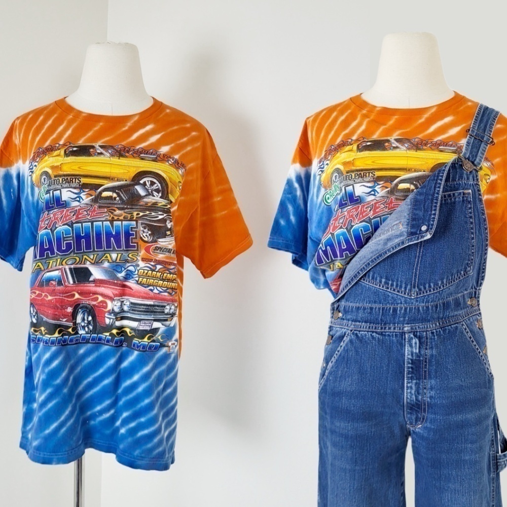 2004 Racing T-Shirt Graphic Tee Tie Dye Short Sleeve Street Muscle Cars Drag